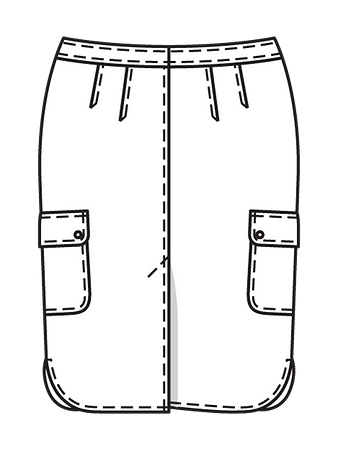 Технический рисунок юбки в джинсовом стиле вид сзади