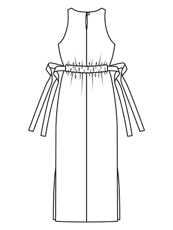 Технический рисунок длинного платья на кулиске спинка