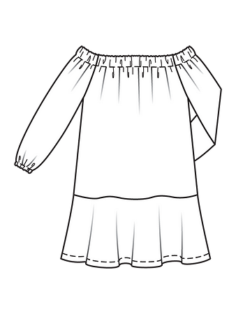 Технический рисунок платья с вырезом кармен спинка