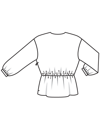 Технический рисунок блузки с асимметричной застёжкой спинка
