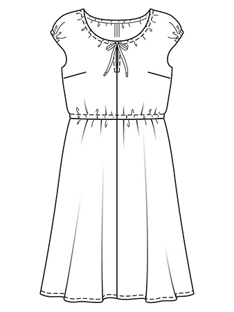 Технический рисунок платья с цельнокроеными рукавами