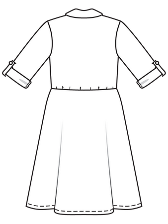 Технический рисунок платья-рубашки ретро спинка