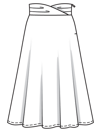 Технический рисунок юбки с широким поясом