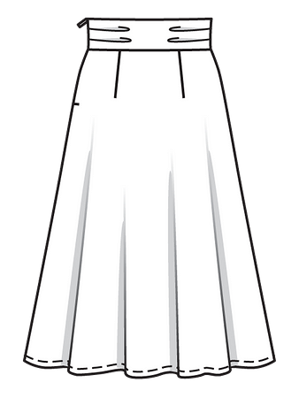 Технический рисунок юбки с широким поясом вид сзади