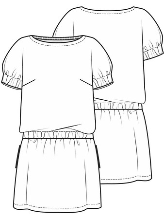 Технический рисунок платья прямого силуэта