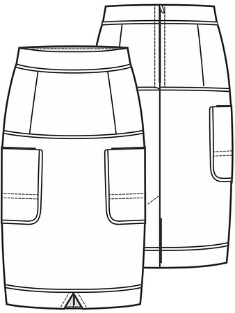 Технический рисунок прямой юбки на кокетке