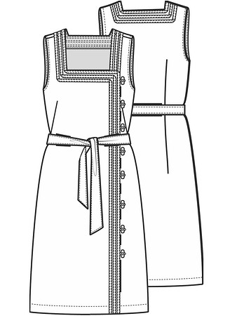 Технический рисунок платья с асимметричной застежкой