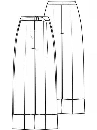 Технический рисунок брюк с широкими отворотами