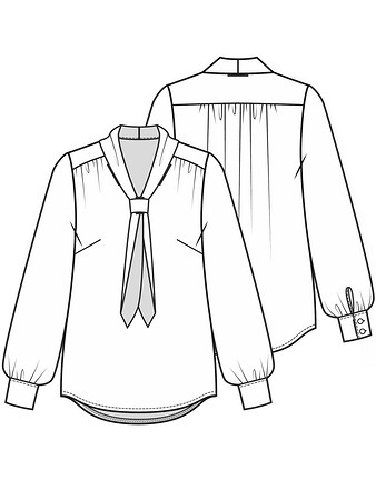 Технический рисунок блузки с воротником-галстуком