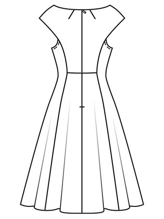Технический рисунок платья с расклешенной юбкой спинка