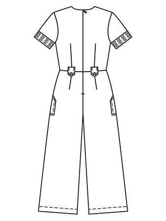 Технический рисунок комбинезона с широкими брюками вид сзади