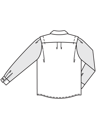 Технический рисунок рубашки необычного кроя спинка