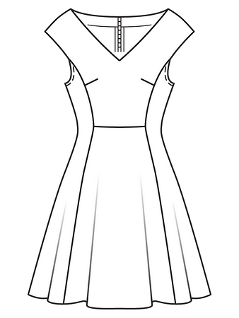 Технический рисунок платья с удлинённой линией плеч