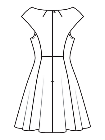 Технический рисунок платья с удлинённой линией плеч спинка