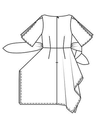 Технический рисунок платья с юбкой необычного кроя спинка