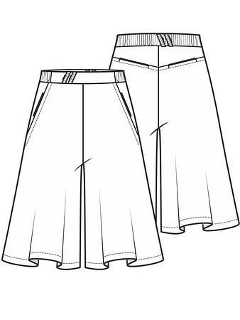 Технический рисунок юбки-брюк на комбинированном поясе