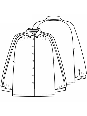 Технический рисунок блузки с широкими рукавами реглан-погон