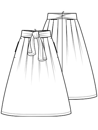 Технический рисунок юбки со встречными складками