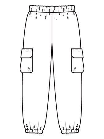Технический рисунок брюк карго на эластичном поясе вид сзади