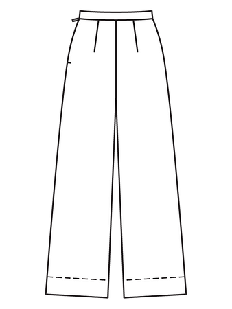Технический рисунок брюк широкого кроя вид сзади