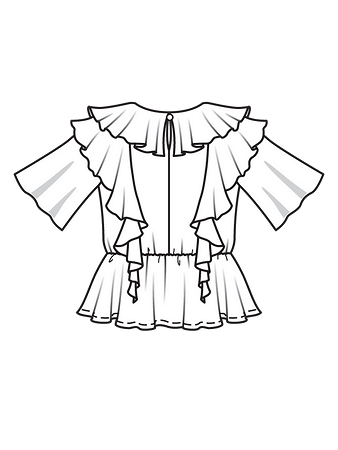 Технический рисунок блузки с воланами спинка