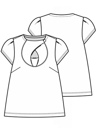Технический рисунок блузки со вставками у горловины
