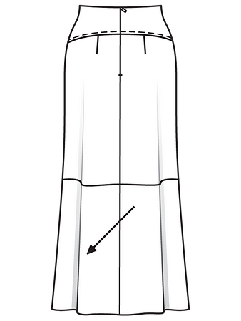 Технический рисунок длинной юбки с запахом вид сзади