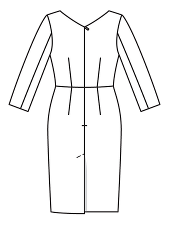 Технический рисунок эффектного платья-футляр спинка