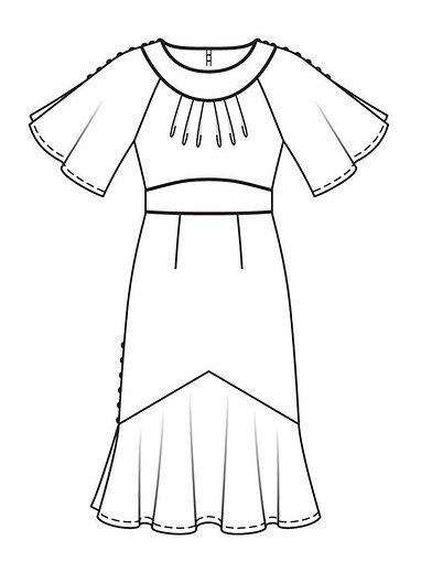 Платье миди с рукавами-крылышками