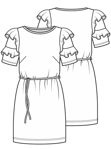 Платье с двойными воланами на рукавах