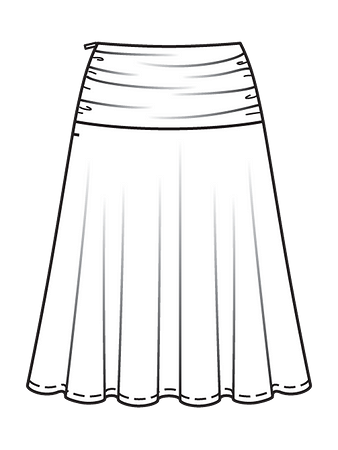 Технический рисунок юбки на широкой кокетке вид сзади