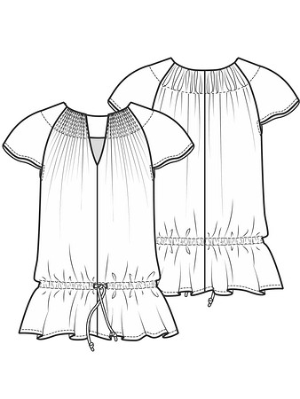 Технический рисунок блузки расклешенного силуэта