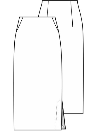 Технический рисунок юбки со шлицей в боковом шве