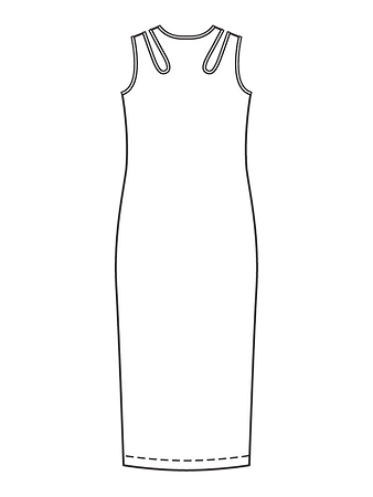 Технический рисунок трикотажного платья миди спинка