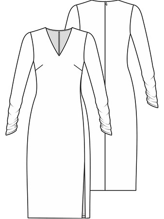 Технический рисунок приталенного платья асимметричного кроя
