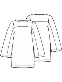 Технический рисунок платья с разрезами на широких рукавах