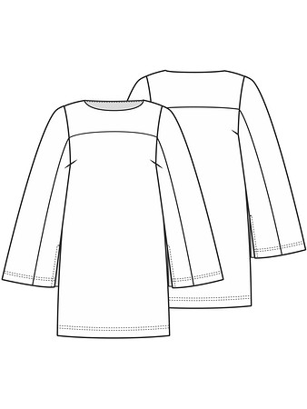 Технический рисунок платья с разрезами на широких рукавах