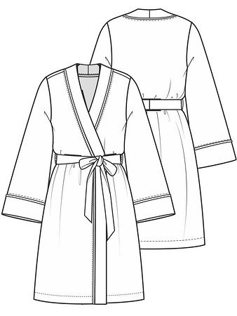 Технический рисунок кимоно с отделкой втачным кантом