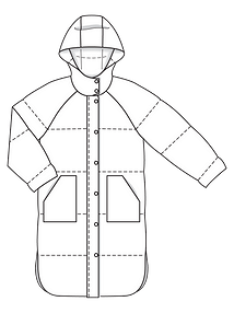 Технический рисунок утепленного пальто с капюшоном