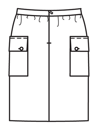 Технический рисунок прямой юбки с накладными карманами вид сзади