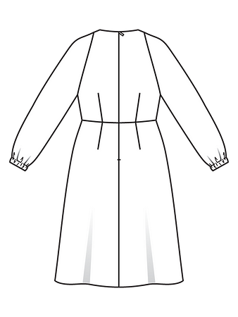 Технический рисунок платья с V-образным вырезом горловины спинка