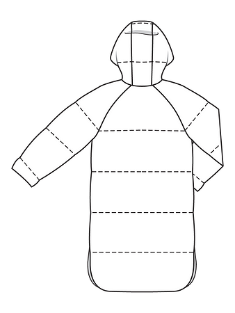 Технический рисунок утепленного пальто с капюшоном спинка