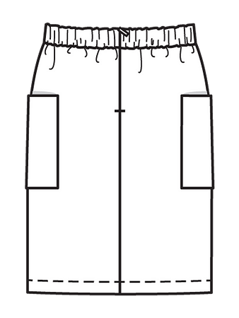 Технический рисунок прямой юбки на эластичном поясе вид сзади