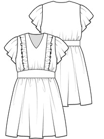 Технический рисунок платья с рукавами-крылышками для девочки