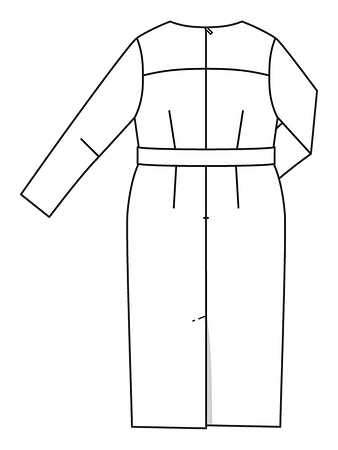 Технический рисунок платья-футляр с фигурным вырезом спинка