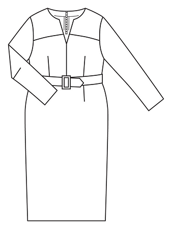 Технический рисунок платья-футляр с фигурным вырезом