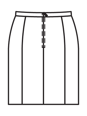 Технический рисунок мини-юбки с боковым разрезом вид сзади
