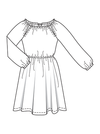 Технический рисунок платья с кулиской на талии