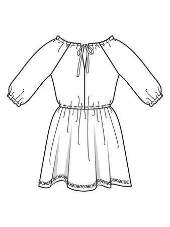 Технический рисунок мини-платья с разрезами по линиям реглана  спинка