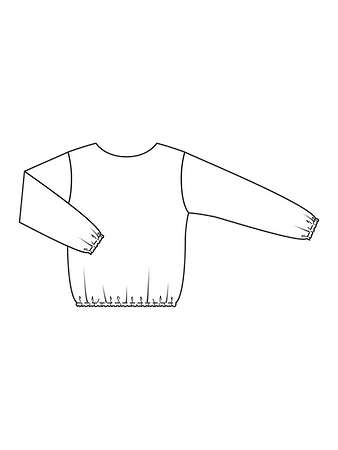 Технический рисунок блузки с вырезом на спинке и длинными рукавами